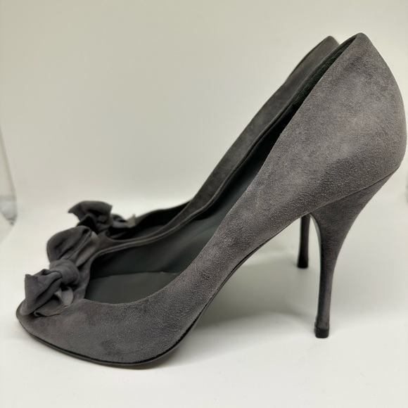 Miu Miu Grey Suede Peep Tow Bow Stiletto‎ Heels size 10.5 (40.5) EUC! 😍 - Picture 6 of 14